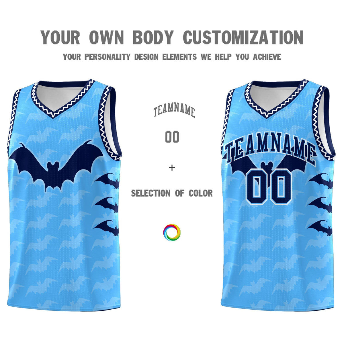 Custom Powder Blue White Bat Pattern Halloween Basketball Jersey | For Men,For Kid,For Youth,Sublimation Printed,Perfect for Training,Perfect for Parties,Add Name and Numbern | KXKSHOP