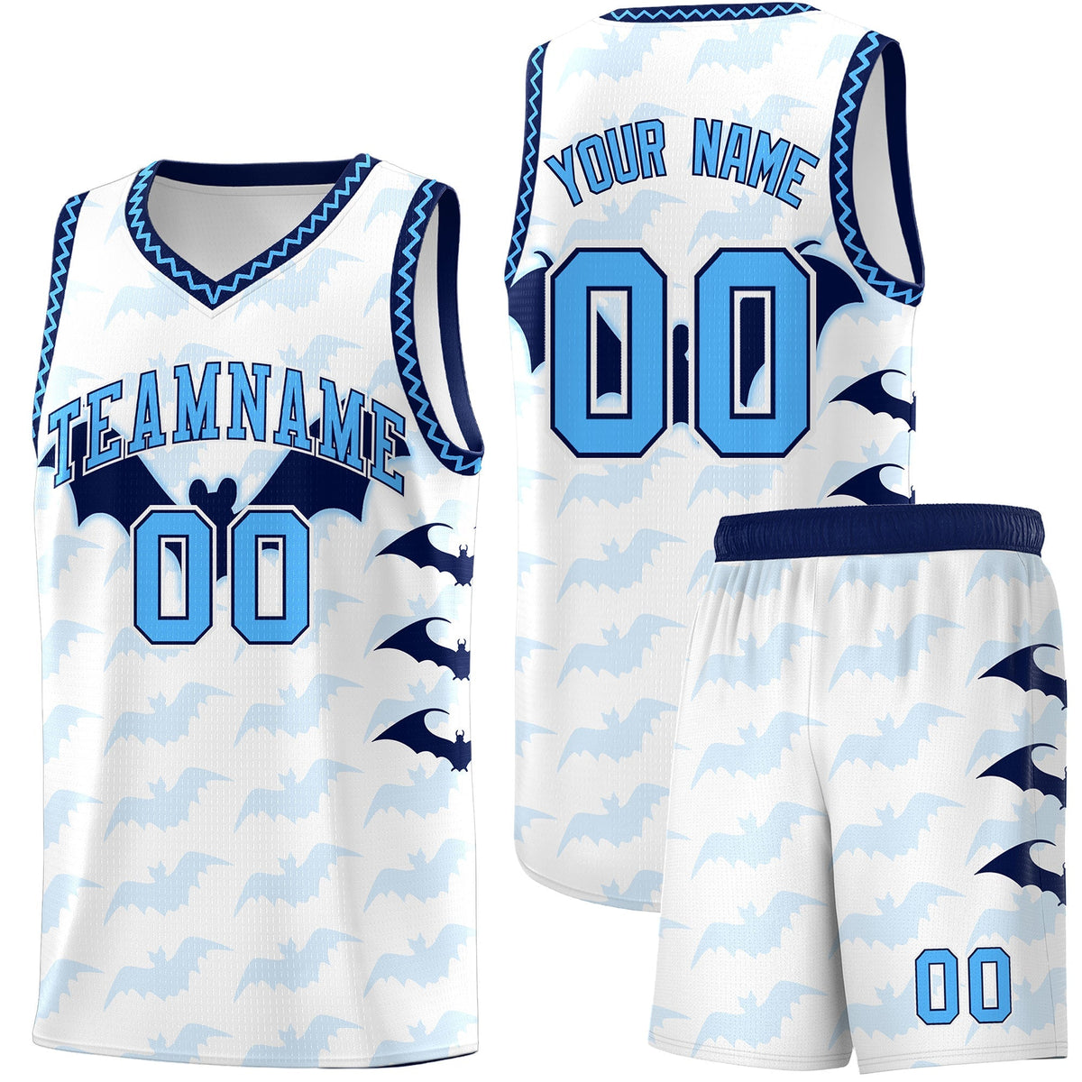 Custom White Powder Blue Bat Pattern Halloween Basketball Jersey | For Men,For Kid,For Youth,Sublimation Printed,Perfect for Training,Perfect for Parties,Add Name and Numbern | KXKSHOP