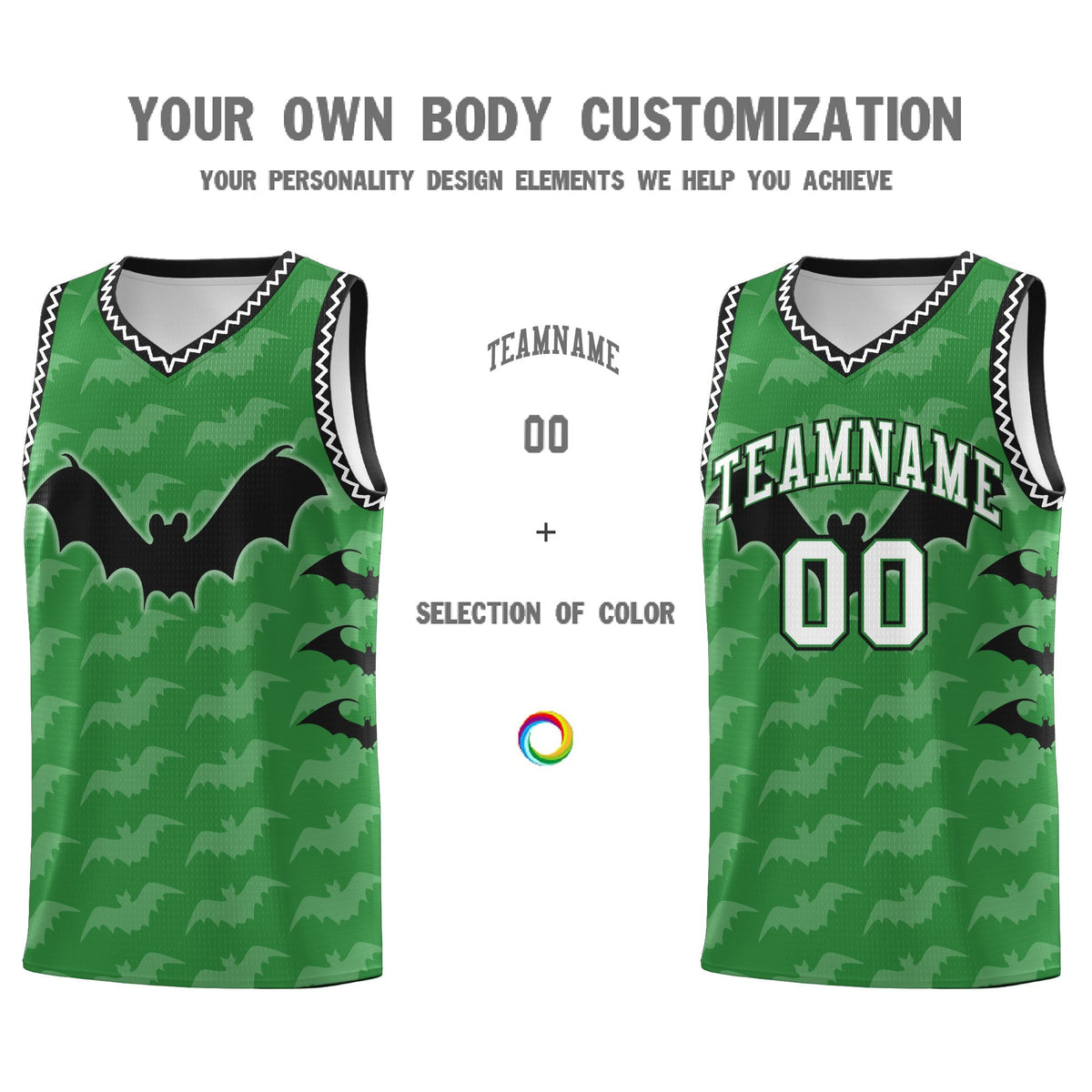 Custom Kelly Green White Black Bat Pattern Halloween Basketball Jersey | For Men,For Kid,For Youth,Sublimation Printed,Perfect for Training,Perfect for Parties,Add Name and Numbern | KXKSHOP