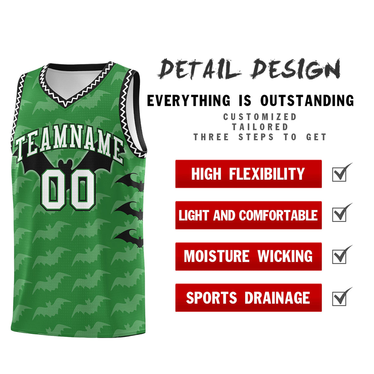 Custom Kelly Green White Black Bat Pattern Halloween Basketball Jersey | For Men,For Kid,For Youth,Sublimation Printed,Perfect for Training,Perfect for Parties,Add Name and Numbern | KXKSHOP