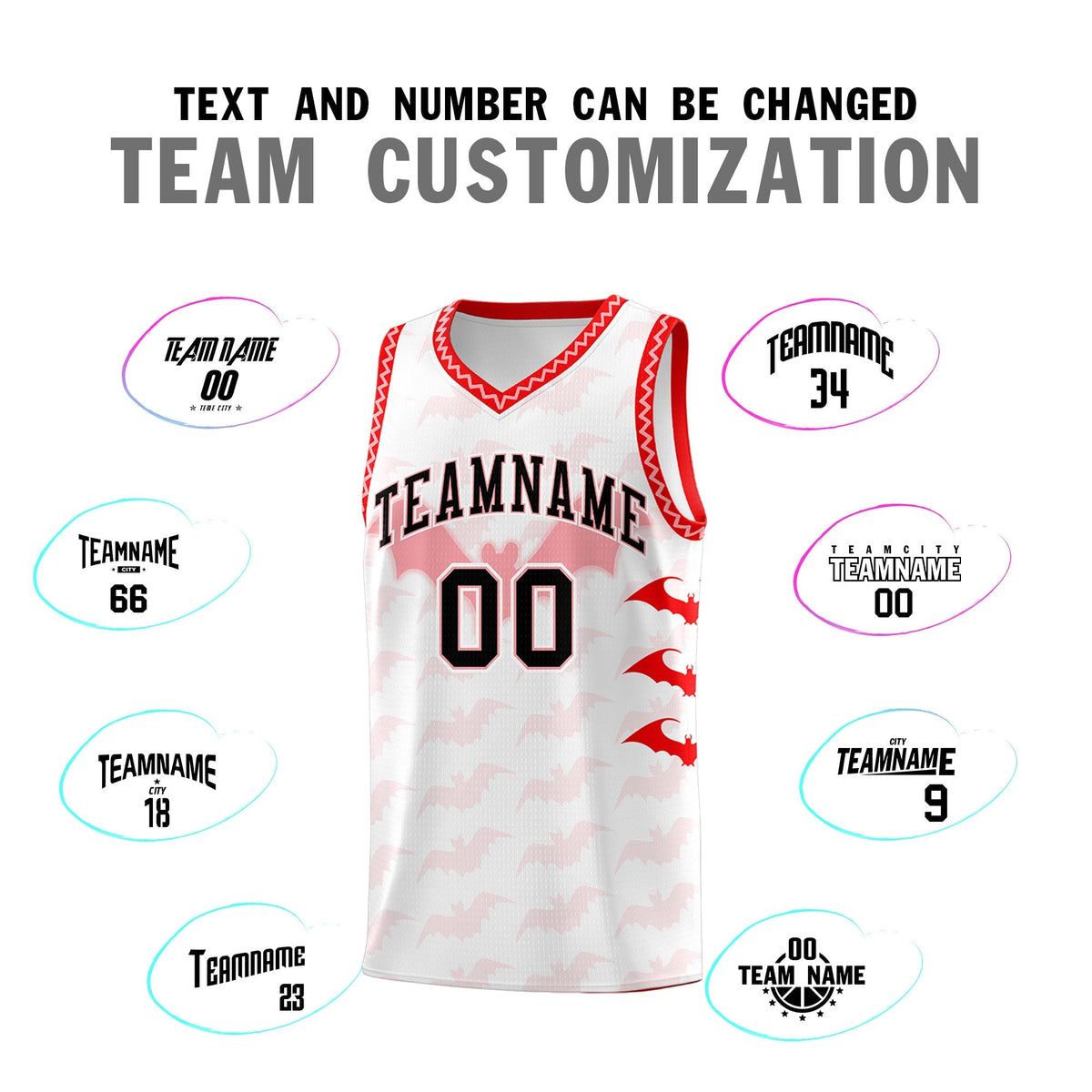 Custom White Light Pink Bat Pattern Halloween Basketball Jersey | For Men,For Kid,For Youth,Sublimation Printed,Perfect for Training,Perfect for Parties,Add Name and Numbern | KXKSHOP