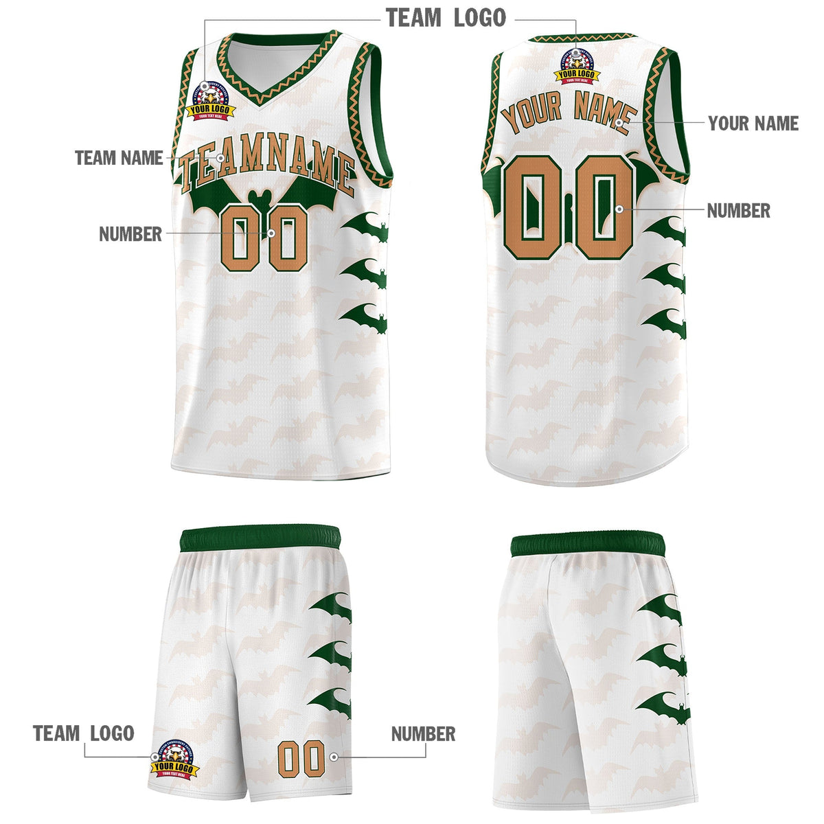 Custom White Buckskin Brown Bat Pattern Halloween Basketball Jersey | For Men,For Kid,For Youth,Sublimation Printed,Perfect for Training,Perfect for Parties,Add Name and Numbern | KXKSHOP