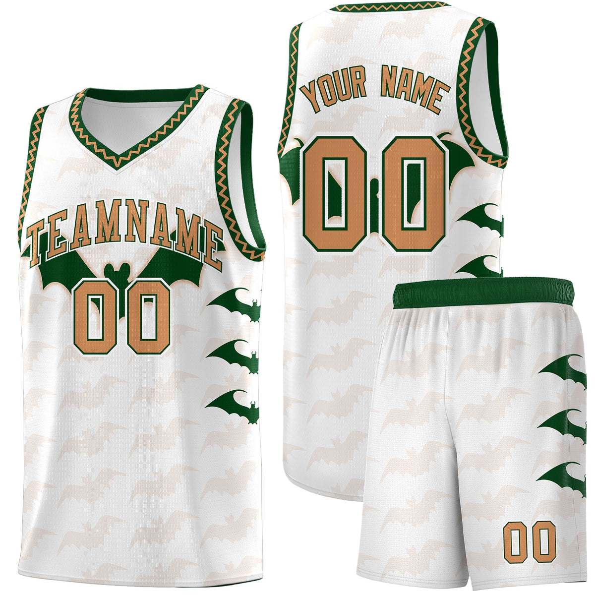 Custom White Buckskin Brown Bat Pattern Halloween Basketball Jersey | For Men,For Kid,For Youth,Sublimation Printed,Perfect for Training,Perfect for Parties,Add Name and Numbern | KXKSHOP