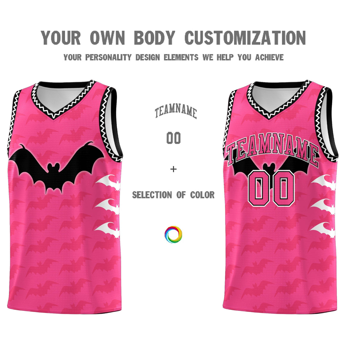 Custom Pink Black White Bat Pattern Halloween Basketball Jersey | For Men,For Kid,For Youth,Sublimation Printed,Perfect for Training,Perfect for Parties,Add Name and Numbern | KXKSHOP
