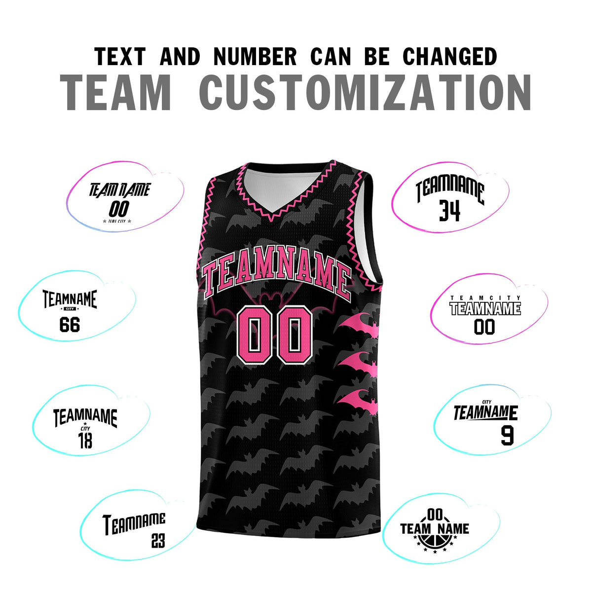 Custom Black Pink Bat Pattern Halloween Basketball Jersey | For Men,For Kid,For Youth,Sublimation Printed,Perfect for Training,Perfect for Parties,Add Name and Numbern | KXKSHOP