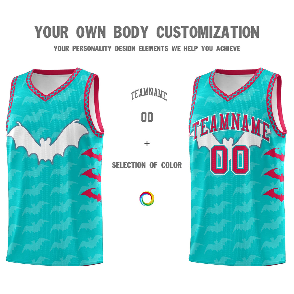 Custom Aqua White Red Bat Pattern Halloween Basketball Jersey | For Men,For Kid,For Youth,Sublimation Printed,Perfect for Training,Perfect for Parties,Add Name and Numbern | KXKSHOP