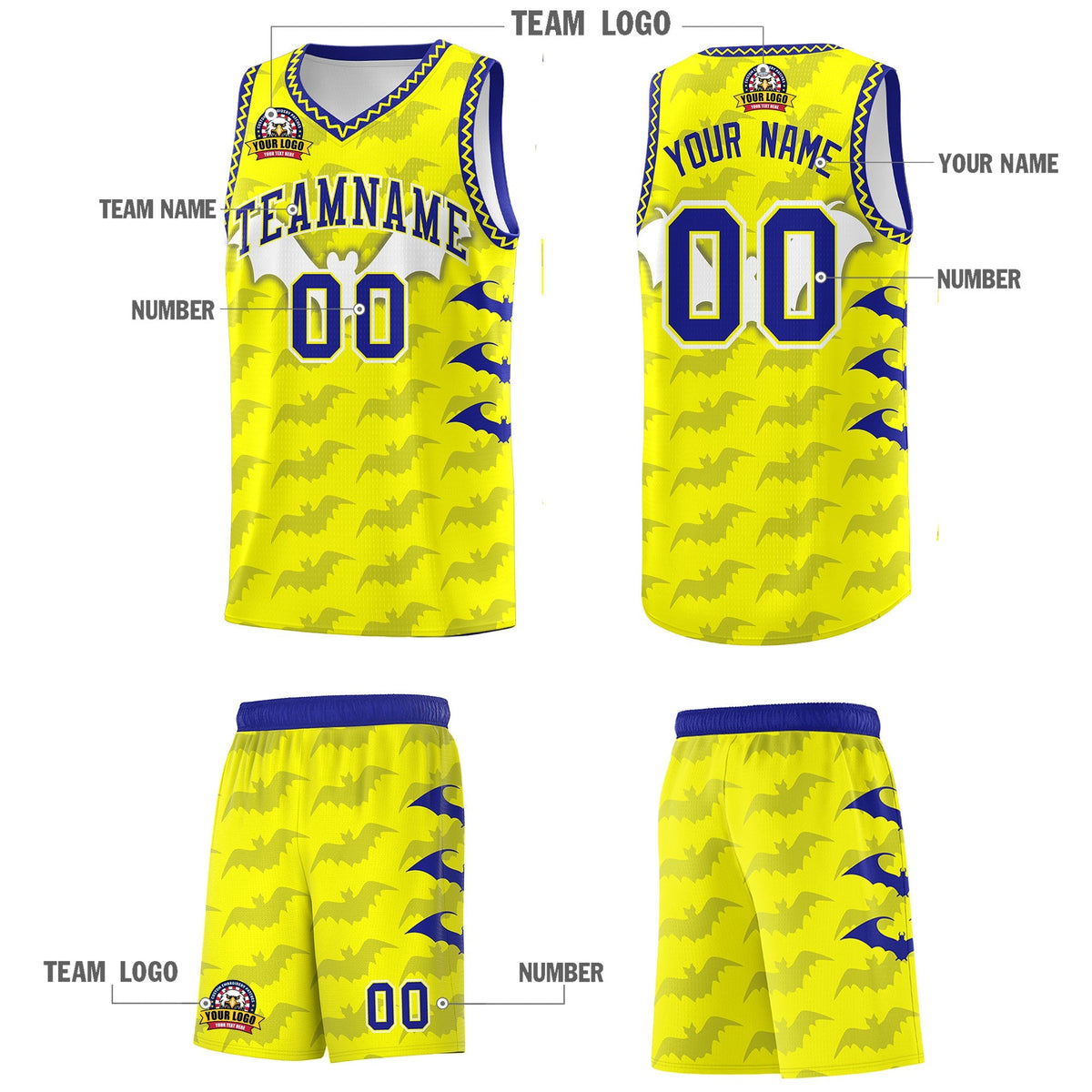 Custom Fluorescent Yellow Bat Pattern Halloween Basketball Jersey | For Men,For Kid,For Youth,Sublimation Printed,Perfect for Training,Perfect for Parties,Add Name and Numbern | KXKSHOP