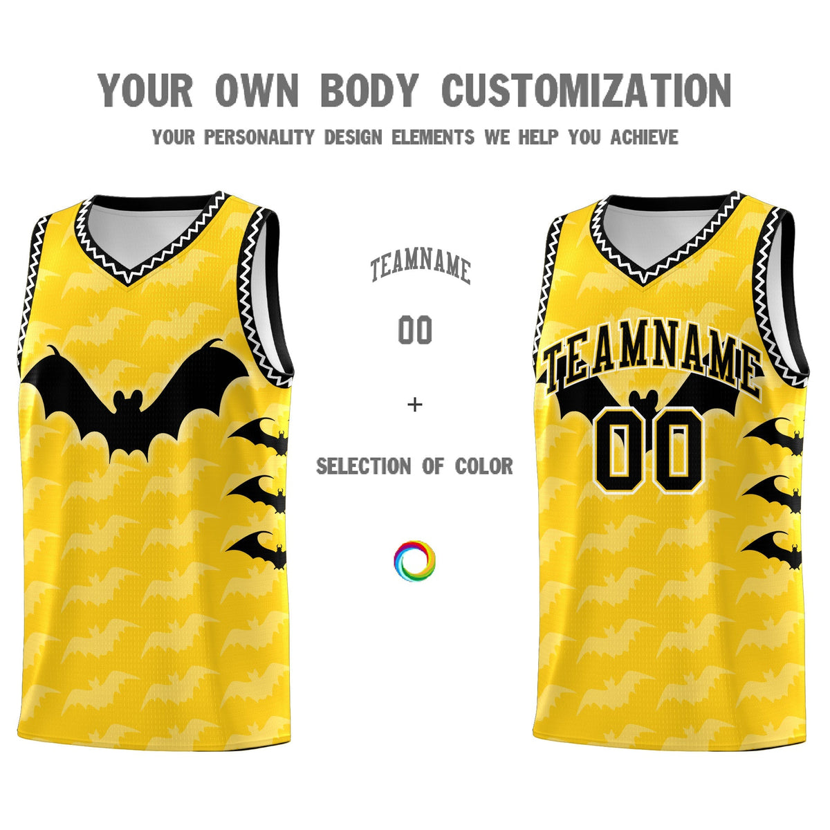 Custom Gold White Black Bat Pattern Halloween Basketball Jersey | For Men,For Kid,For Youth,Sublimation Printed,Perfect for Training,Perfect for Parties,Add Name and Numbern | KXKSHOP