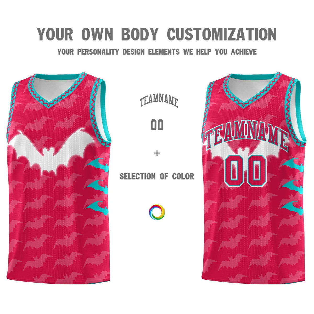Custom Red White Aqua Bat Pattern Halloween Basketball Jersey | For Men,For Kid,For Youth,Sublimation Printed,Perfect for Training,Perfect for Parties,Add Name and Numbern | KXKSHOP