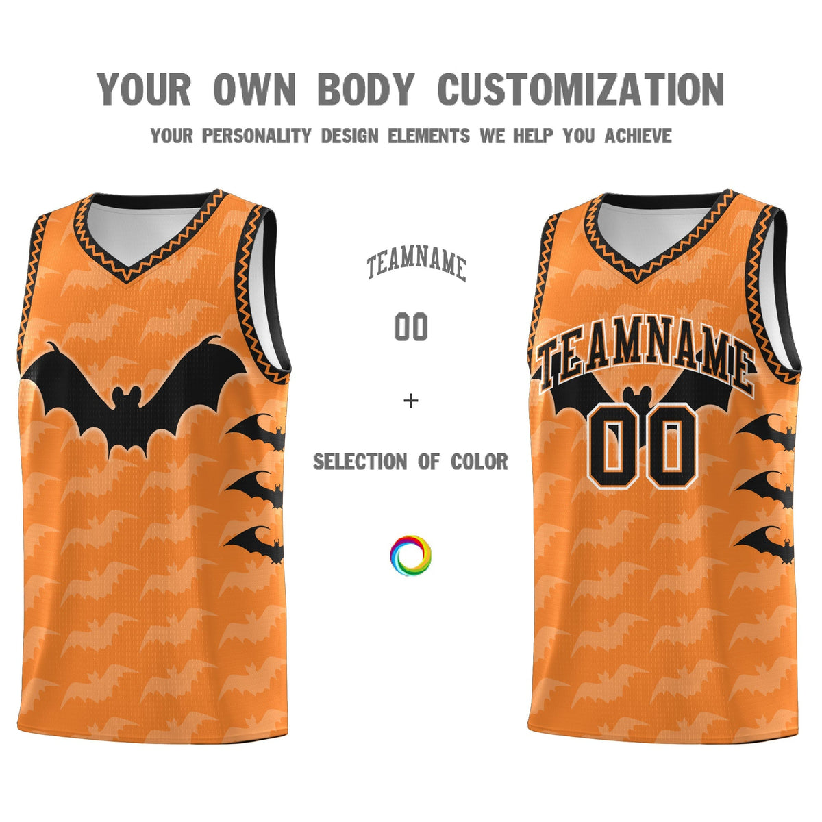 Custom Gold Orange Bat Pattern Halloween Basketball Jersey | For Men,For Kid,For Youth,Sublimation Printed,Perfect for Training,Perfect for Parties,Add Name and Numbern | KXKSHOP