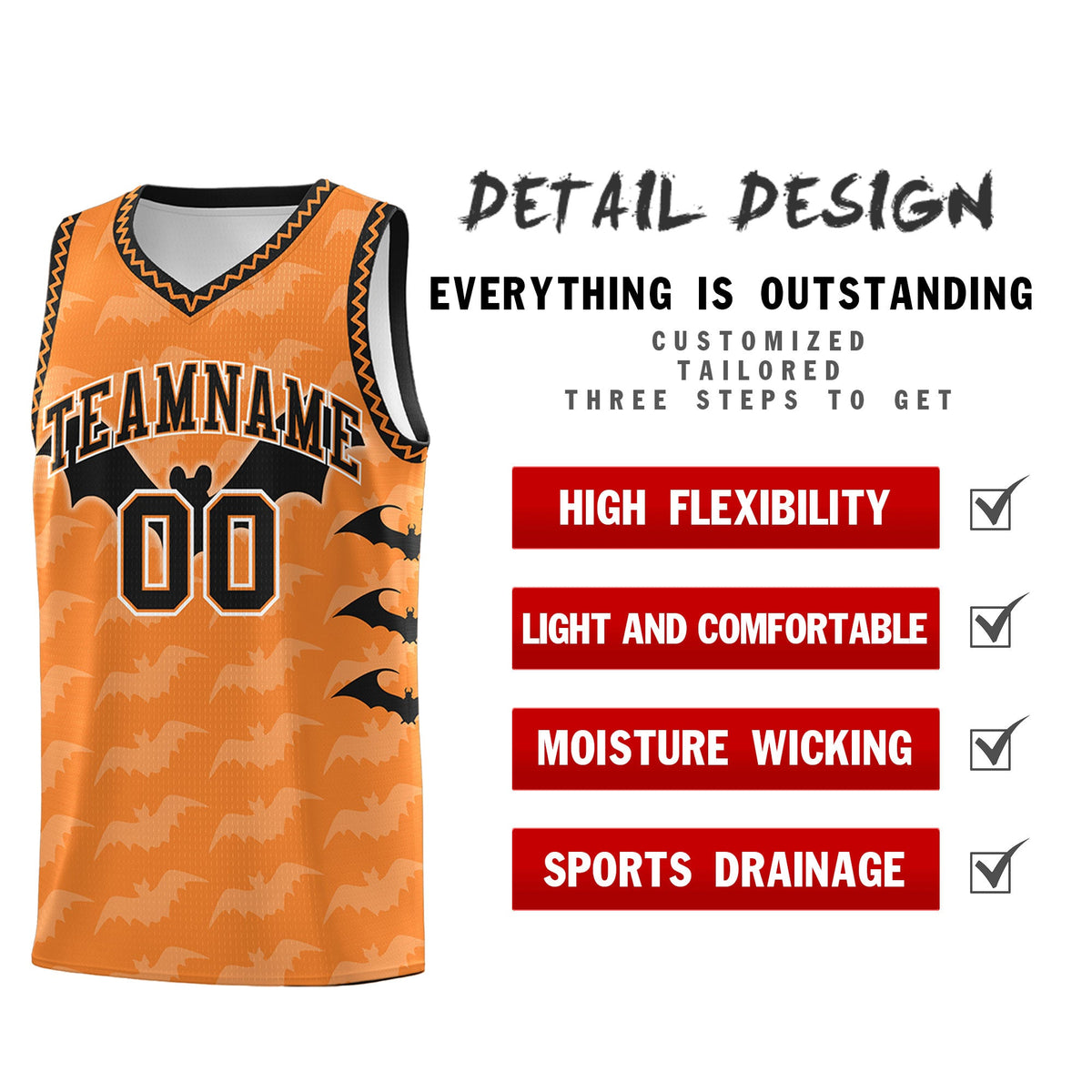 Custom Gold Orange Bat Pattern Halloween Basketball Jersey | For Men,For Kid,For Youth,Sublimation Printed,Perfect for Training,Perfect for Parties,Add Name and Numbern | KXKSHOP