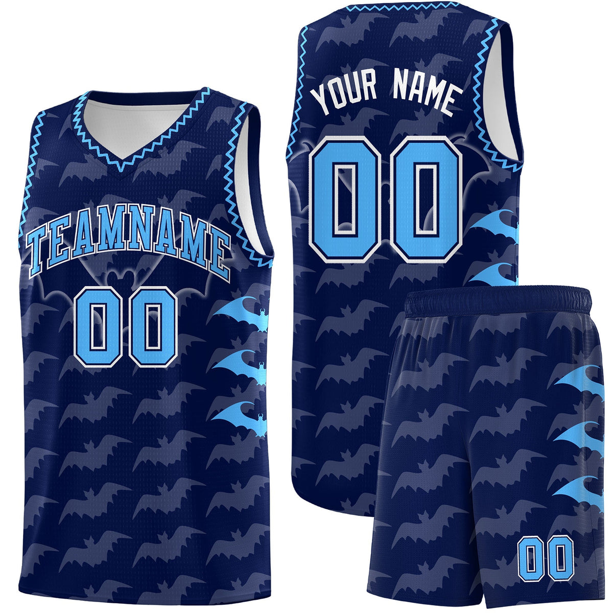 Custom Navy Powder Blue Bat Pattern Halloween Basketball Jersey | For Men,For Kid,For Youth,Sublimation Printed,Perfect for Training,Perfect for Parties,Add Name and Numbern | KXKSHOP