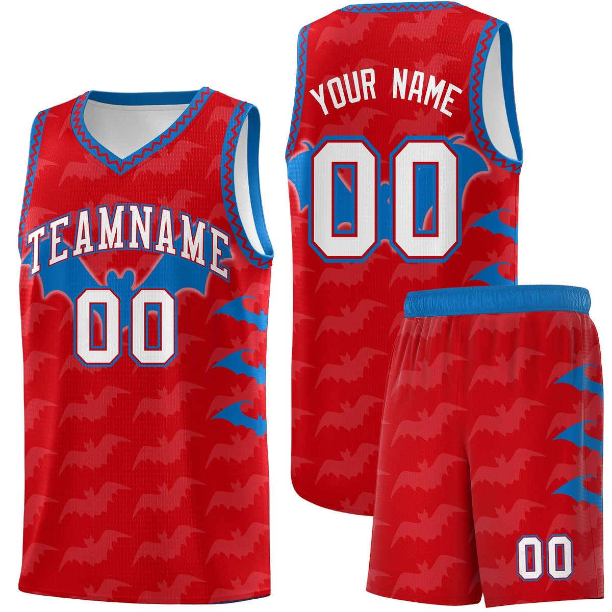Custom Red Royal White Bat Pattern Halloween Basketball Jersey | For Men,For Kid,For Youth,Sublimation Printed,Perfect for Training,Perfect for Parties,Add Name and Numbern | KXKSHOP