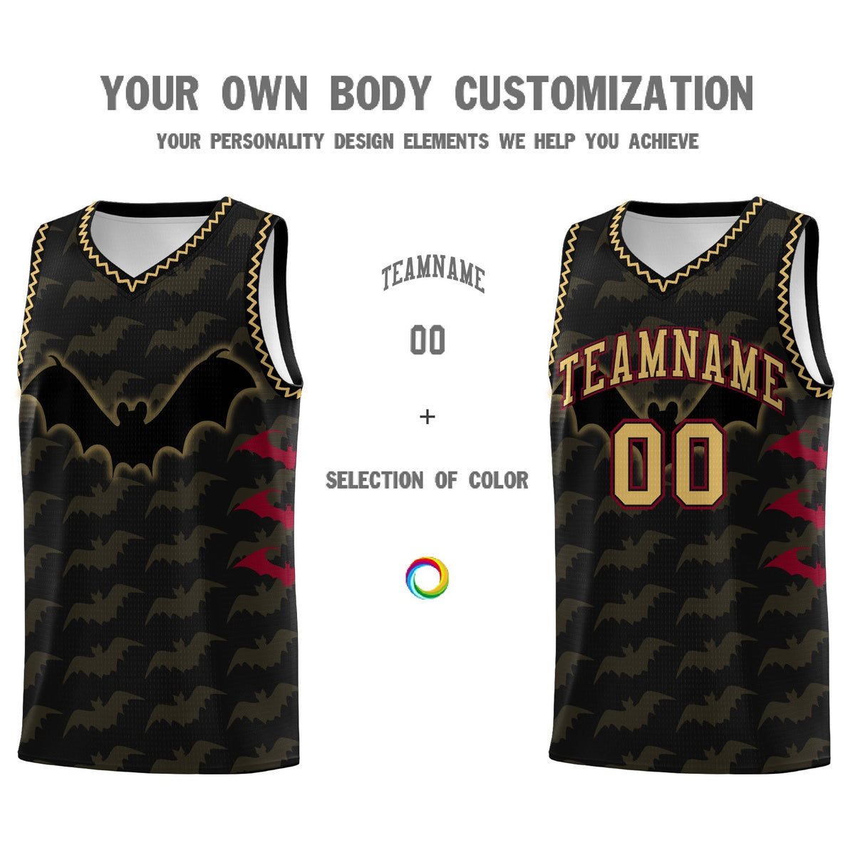 Custom Black Old Gold Crimson Bat Pattern Halloween Basketball Jersey | For Men,For Kid,For Youth,Sublimation Printed,Perfect for Training,Perfect for Parties,Add Name and Numbern | KXKSHOP