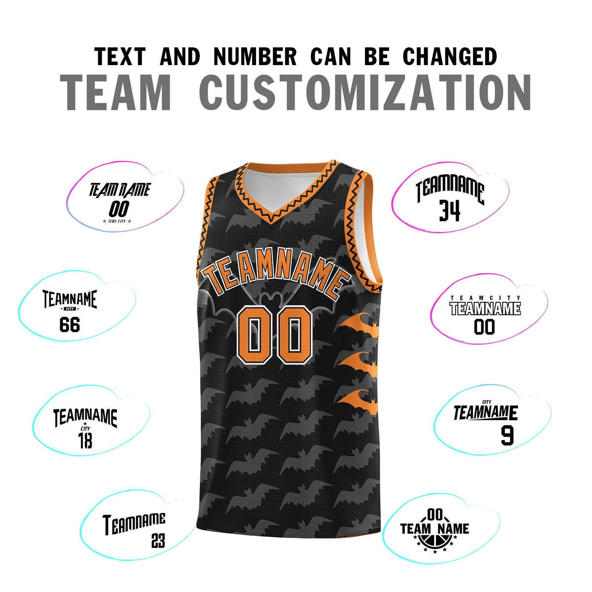 Custom Black Gold Orange Bat Pattern Halloween Basketball Jersey | For Men,For Kid,For Youth,Sublimation Printed,Perfect for Training,Perfect for Parties,Add Name and Numbern | KXKSHOP