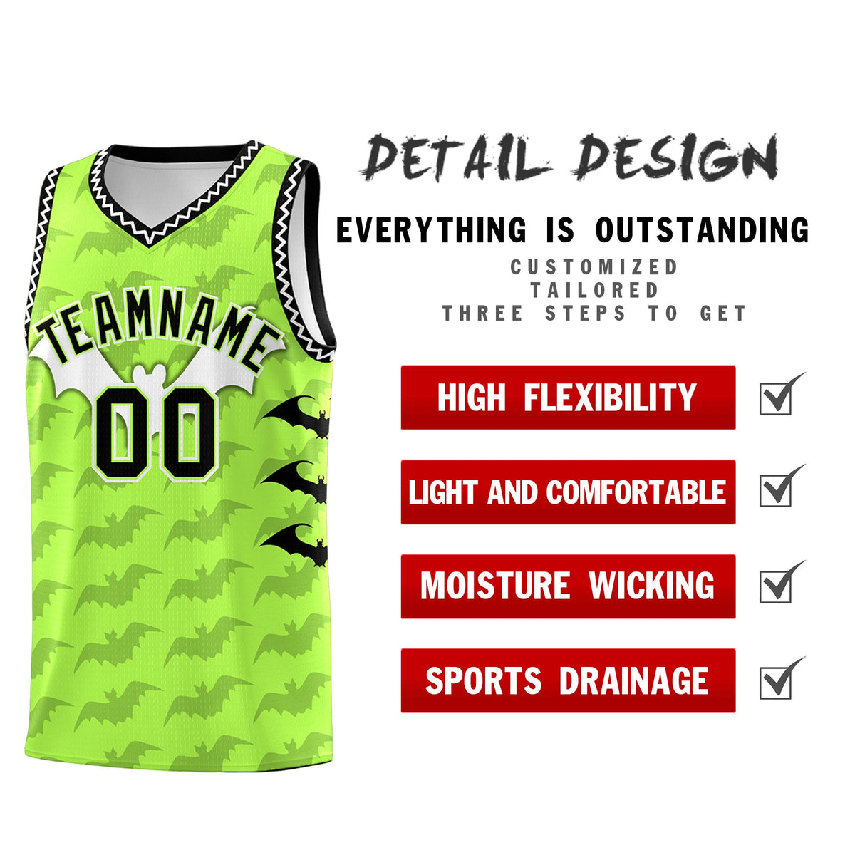 Custom Fluorescent Green White Bat Pattern Halloween Basketball Jersey | For Men,For Kid,For Youth,Sublimation Printed,Perfect for Training,Perfect for Parties,Add Name and Numbern | KXKSHOP