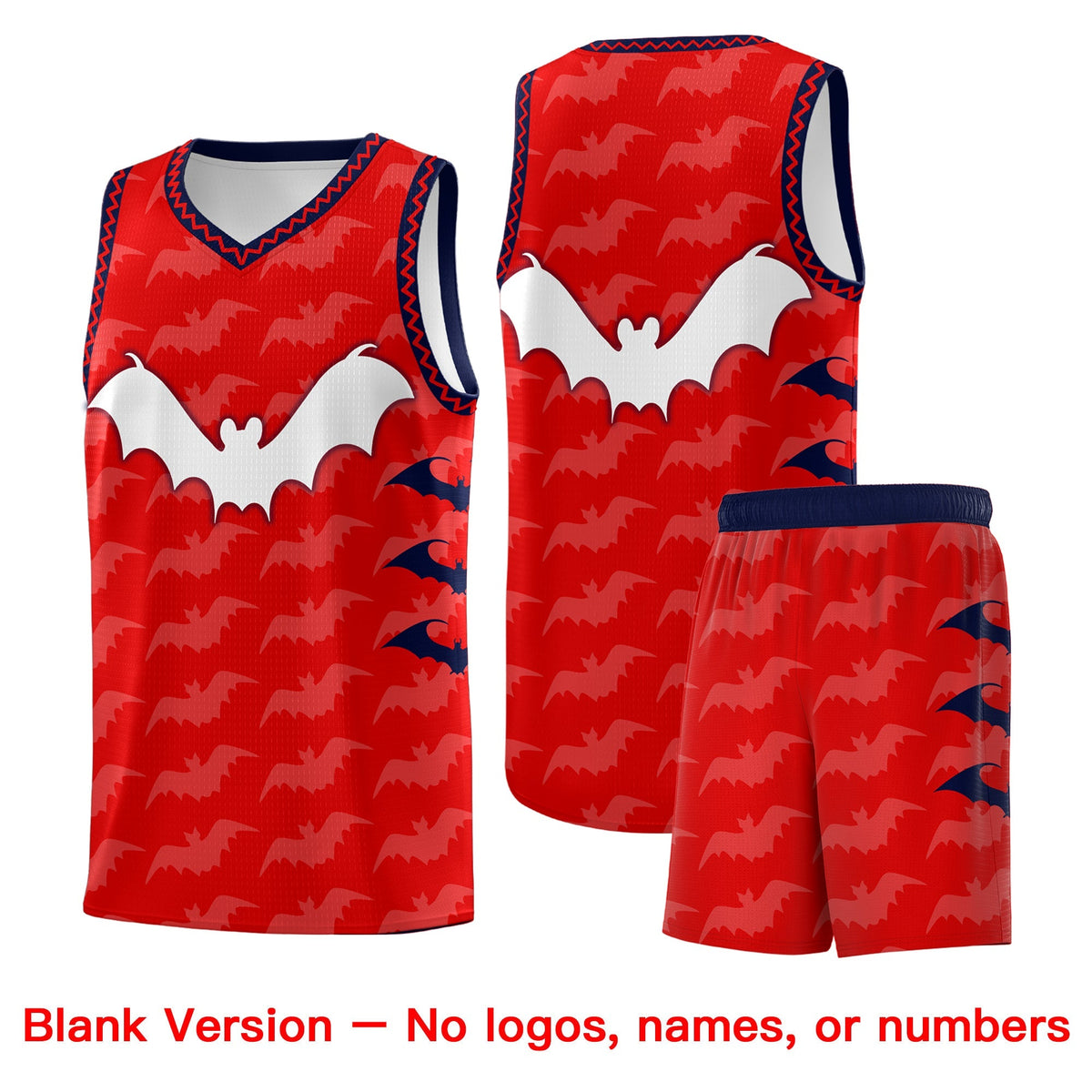 Custom Red White Navy Bat Pattern Halloween Basketball Jersey | For Men,For Kid,For Youth,Sublimation Printed,Perfect for Training,Perfect for Parties,Add Name and Numbern | KXKSHOP