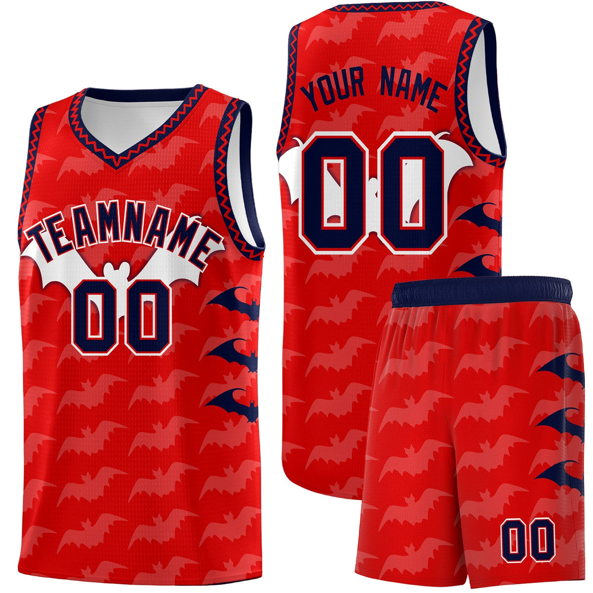 Custom Red White Navy Bat Pattern Halloween Basketball Jersey | For Men,For Kid,For Youth,Sublimation Printed,Perfect for Training,Perfect for Parties,Add Name and Numbern | KXKSHOP