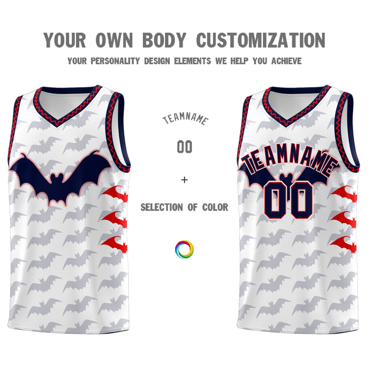 Custom White Red Navy Bat Pattern Halloween Basketball Jersey | For Men,For Kid,For Youth,Sublimation Printed,Perfect for Training,Perfect for Parties,Add Name and Numbern | KXKSHOP