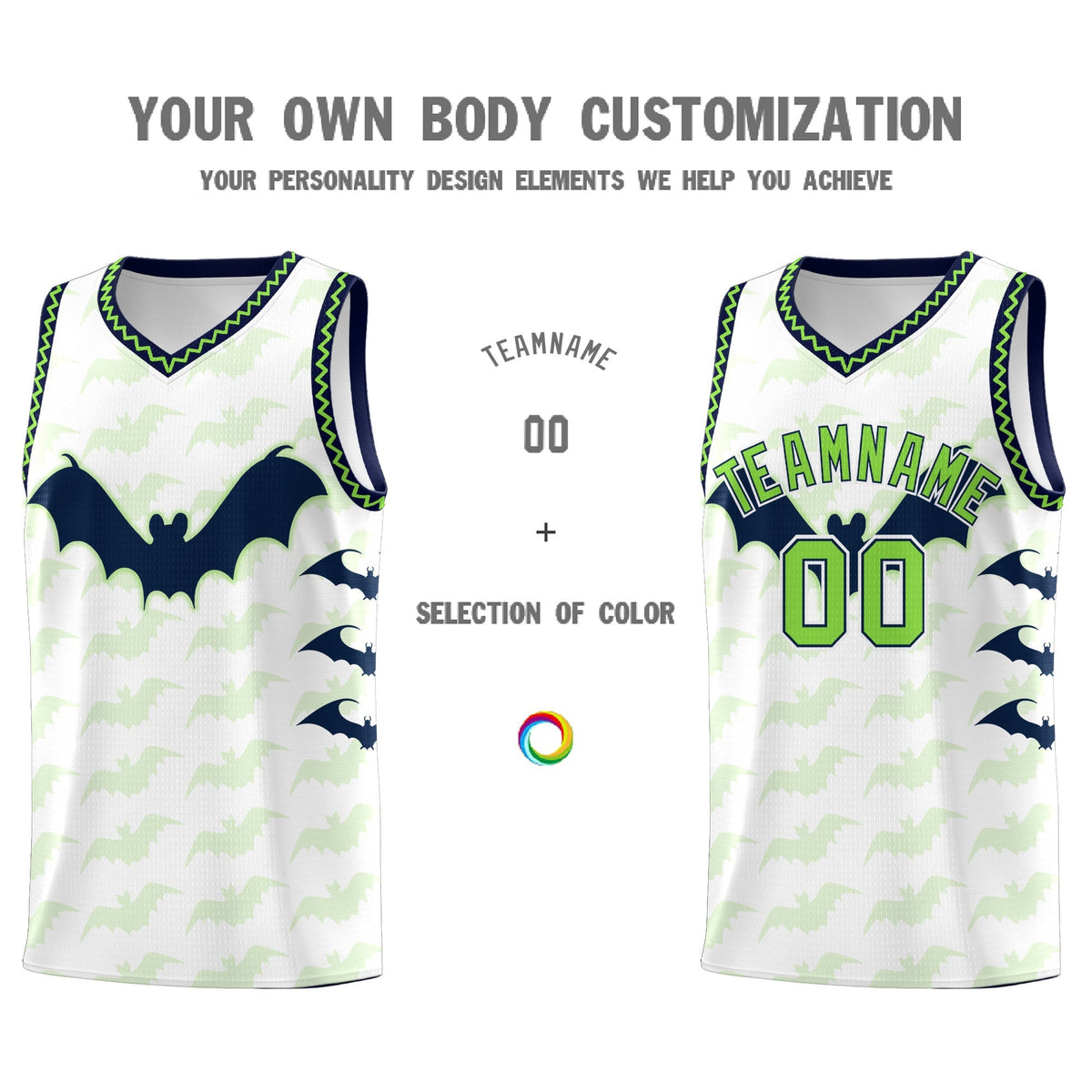 Custom White Fluorescent Green Navy Bat Pattern Halloween Basketball Jersey | For Men,For Kid,For Youth,Sublimation Printed,Perfect for Training,Perfect for Parties,Add Name and Numbern | KXKSHOP