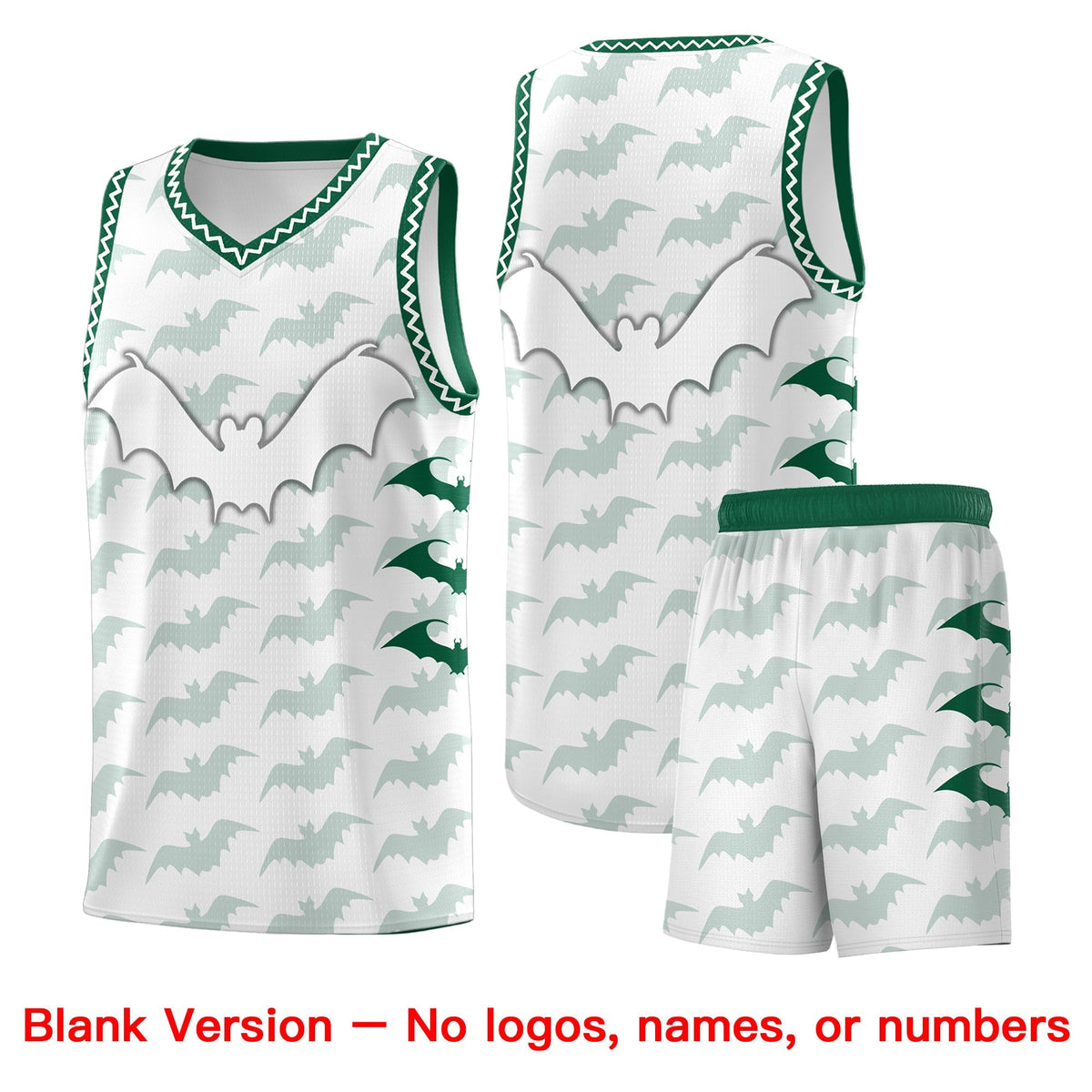 Custom White Kelly Green Bat Pattern Halloween Basketball Jersey | For Men,For Kid,For Youth,Sublimation Printed,Perfect for Training,Perfect for Parties,Add Name and Numbern | KXKSHOP