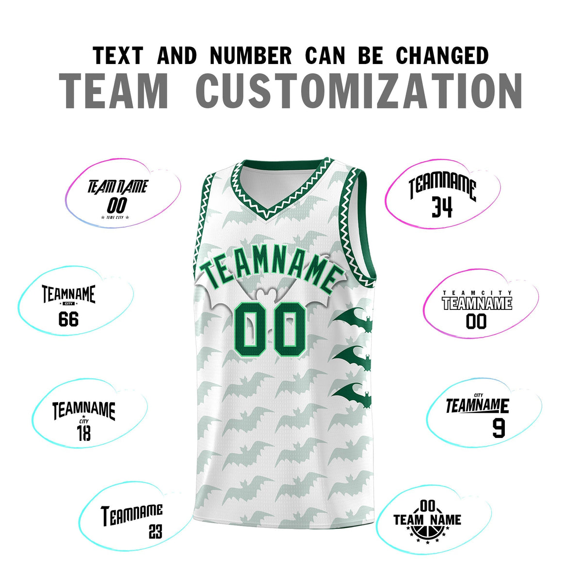 Custom White Kelly Green Bat Pattern Halloween Basketball Jersey | For Men,For Kid,For Youth,Sublimation Printed,Perfect for Training,Perfect for Parties,Add Name and Numbern | KXKSHOP