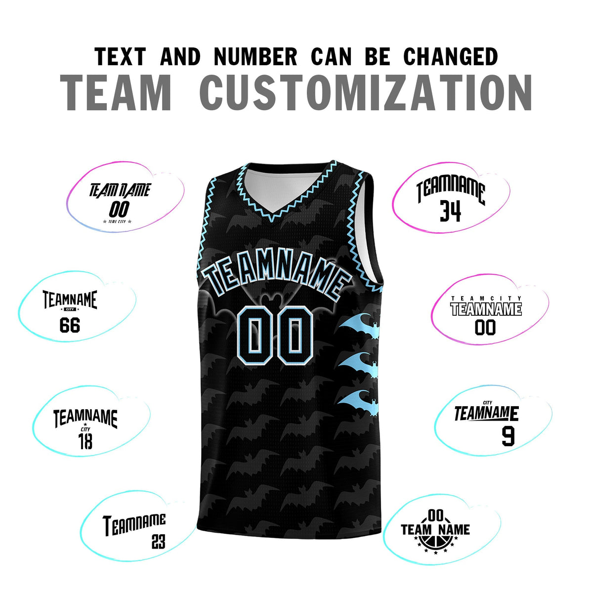 Custom Black Light Blue Bat Pattern Halloween Basketball Jersey | For Men,For Kid,For Youth,Sublimation Printed,Perfect for Training,Perfect for Parties,Add Name and Numbern | KXKSHOP