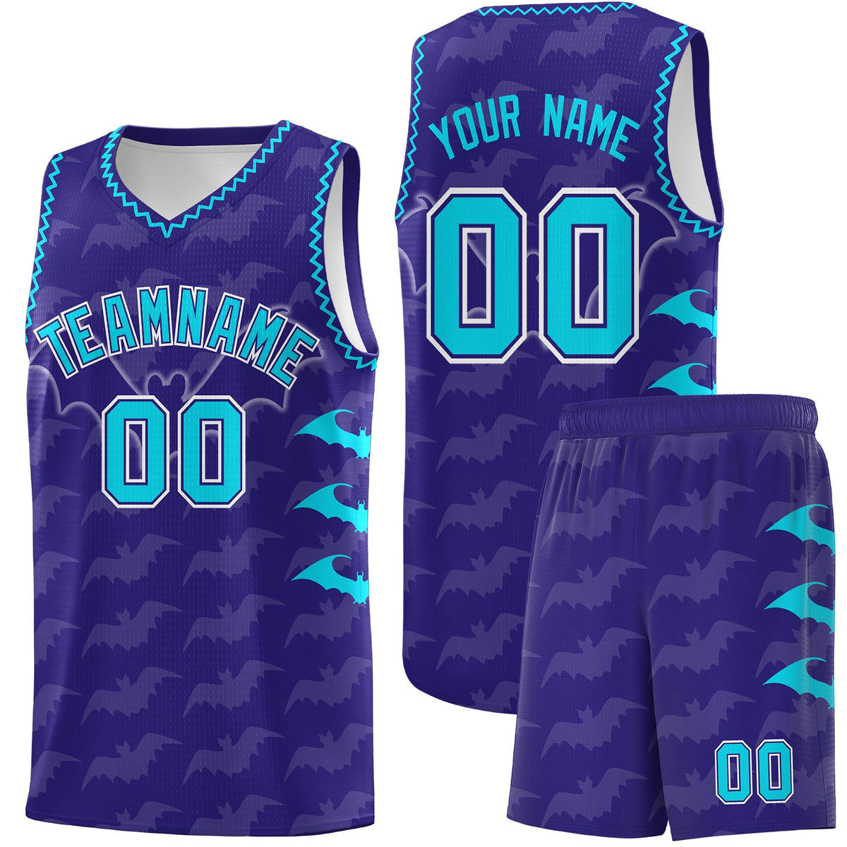 Custom Royal Sky Blue Bat Pattern Halloween Basketball Jersey | For Men,For Kid,For Youth,Sublimation Printed,Perfect for Training,Perfect for Parties,Add Name and Numbern | KXKSHOP