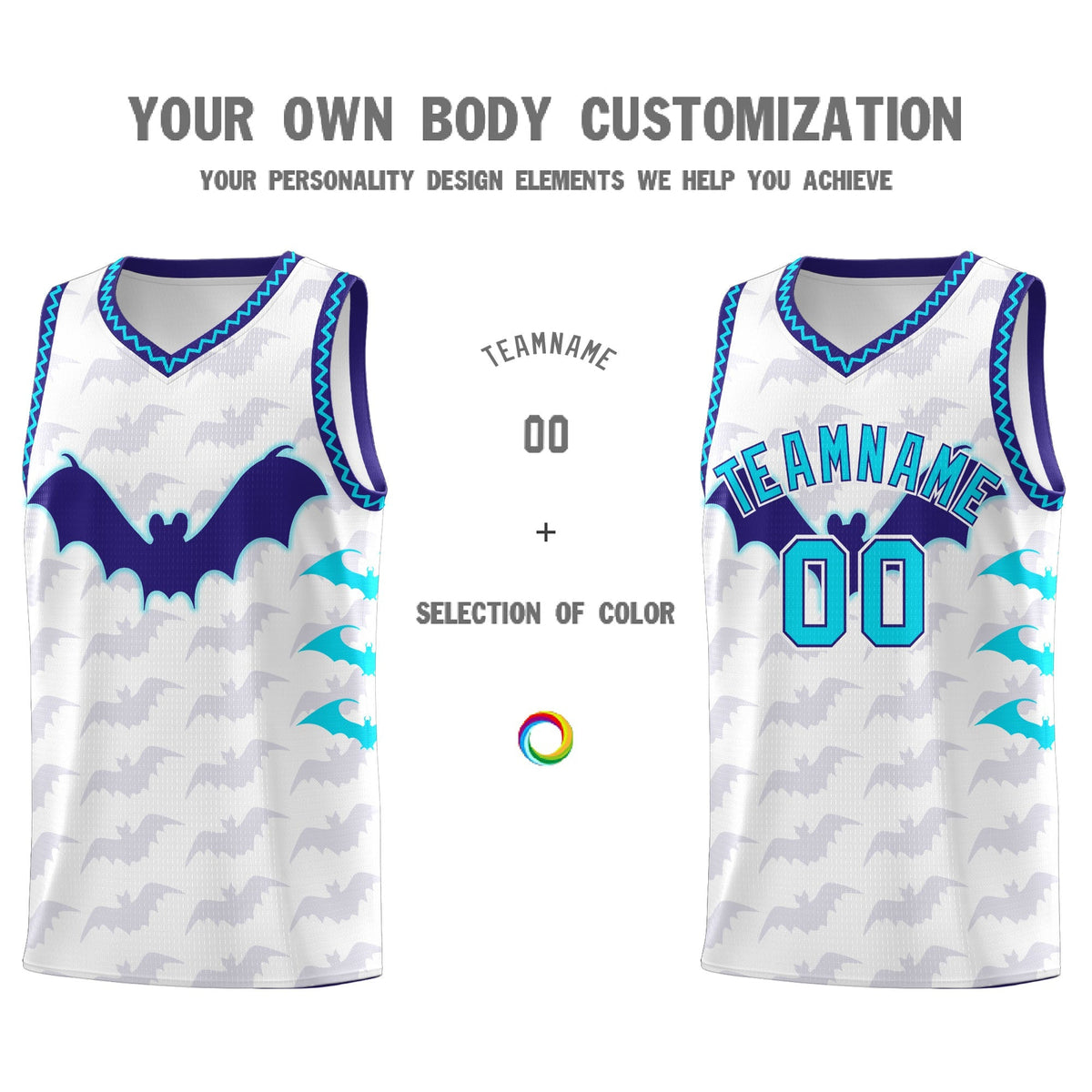 Custom White Sky Blue Bat Pattern Halloween Basketball Jersey | For Men,For Kid,For Youth,Sublimation Printed,Perfect for Training,Perfect for Parties,Add Name and Numbern | KXKSHOP