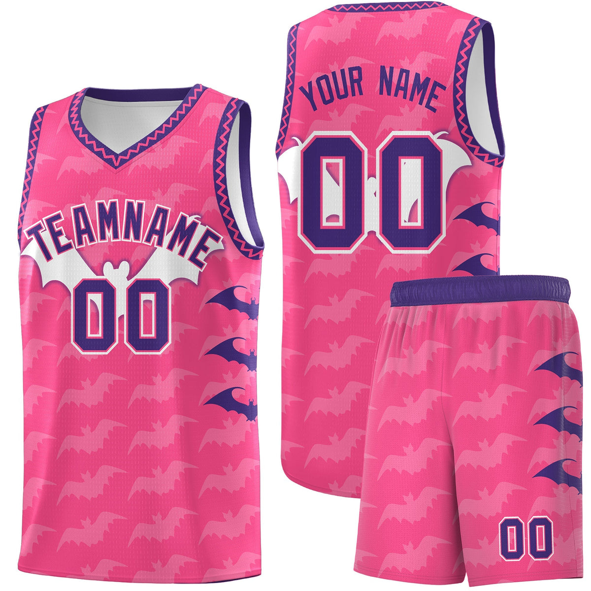 Custom Pink Purple Bat Pattern Halloween Basketball Jersey | For Men,For Kid,For Youth,Sublimation Printed,Perfect for Training,Perfect for Parties,Add Name and Numbern | KXKSHOP