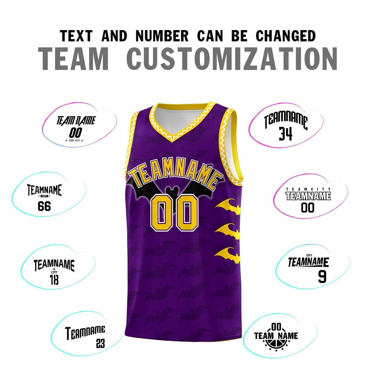 Custom Purple Gold White Bat Pattern Halloween Basketball Jersey | For Men,For Kid,For Youth,Sublimation Printed,Perfect for Training,Perfect for Parties,Add Name and Numbern | KXKSHOP
