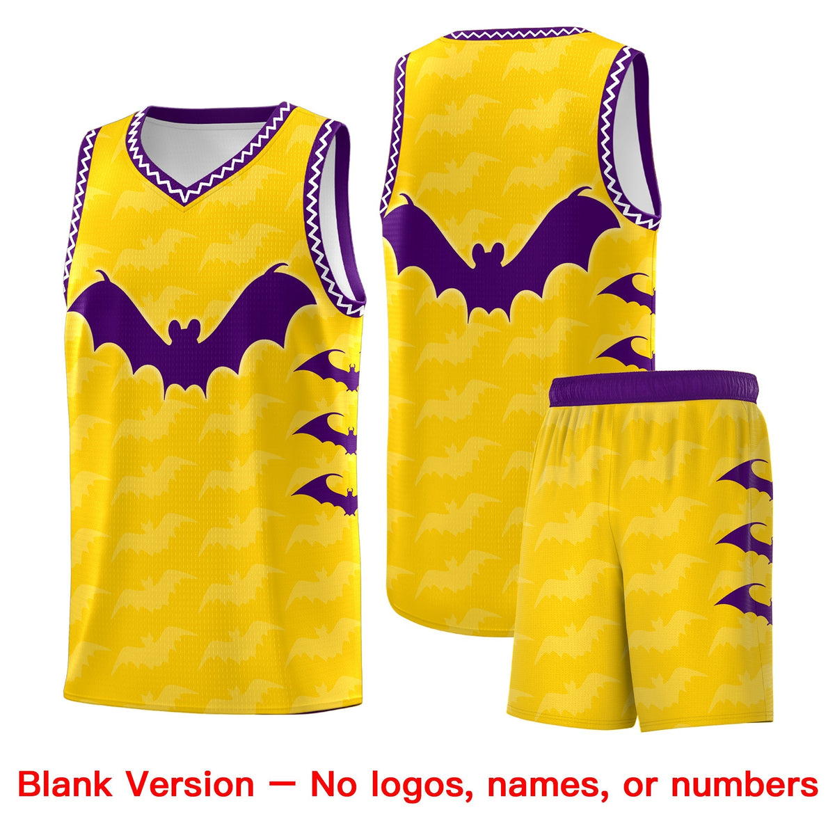 Custom Gold White Purple Bat Pattern Halloween Basketball Jersey | For Men,For Kid,For Youth,Sublimation Printed,Perfect for Training,Perfect for Parties,Add Name and Numbern | KXKSHOP