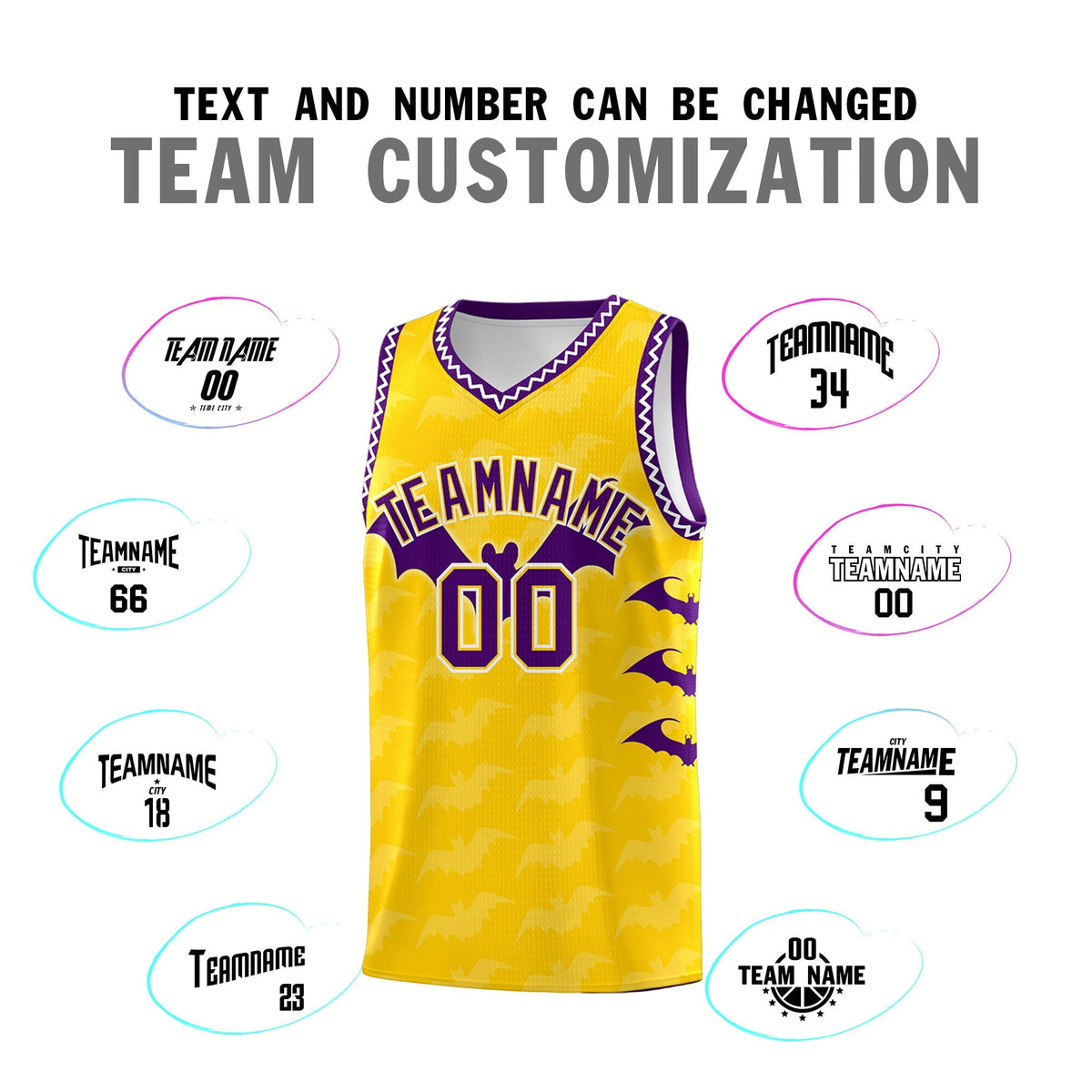 Custom Gold White Purple Bat Pattern Halloween Basketball Jersey | For Men,For Kid,For Youth,Sublimation Printed,Perfect for Training,Perfect for Parties,Add Name and Numbern | KXKSHOP