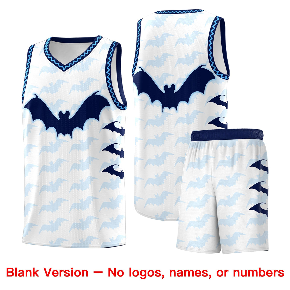 Custom White Powder Blue Bat Pattern Halloween Basketball Jersey | For Men,For Kid,For Youth,Sublimation Printed,Perfect for Training,Perfect for Parties,Add Name and Numbern | KXKSHOP