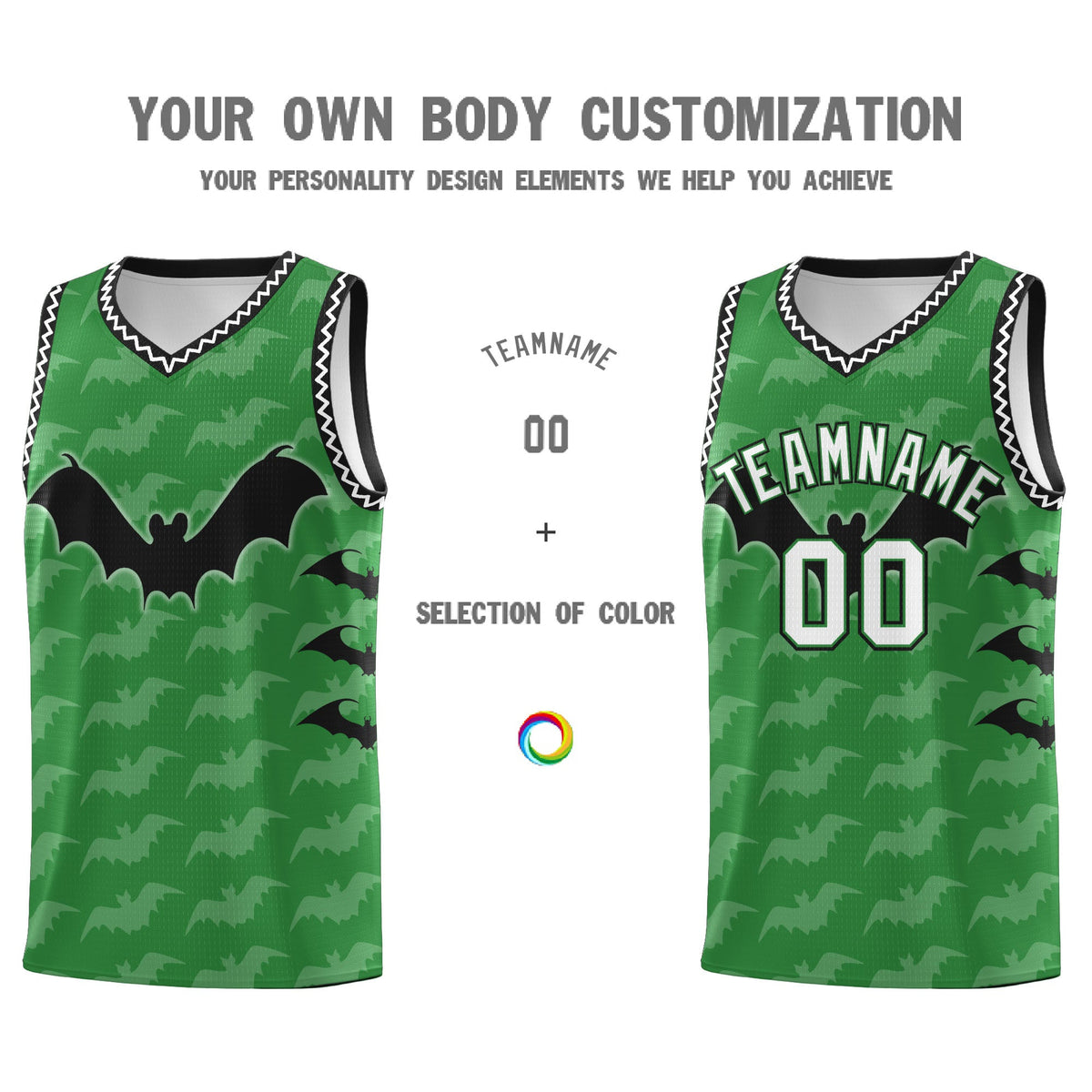 Custom Kelly Green White Black Bat Pattern Halloween Basketball Jersey | For Men,For Kid,For Youth,Sublimation Printed,Perfect for Training,Perfect for Parties,Add Name and Numbern | KXKSHOP