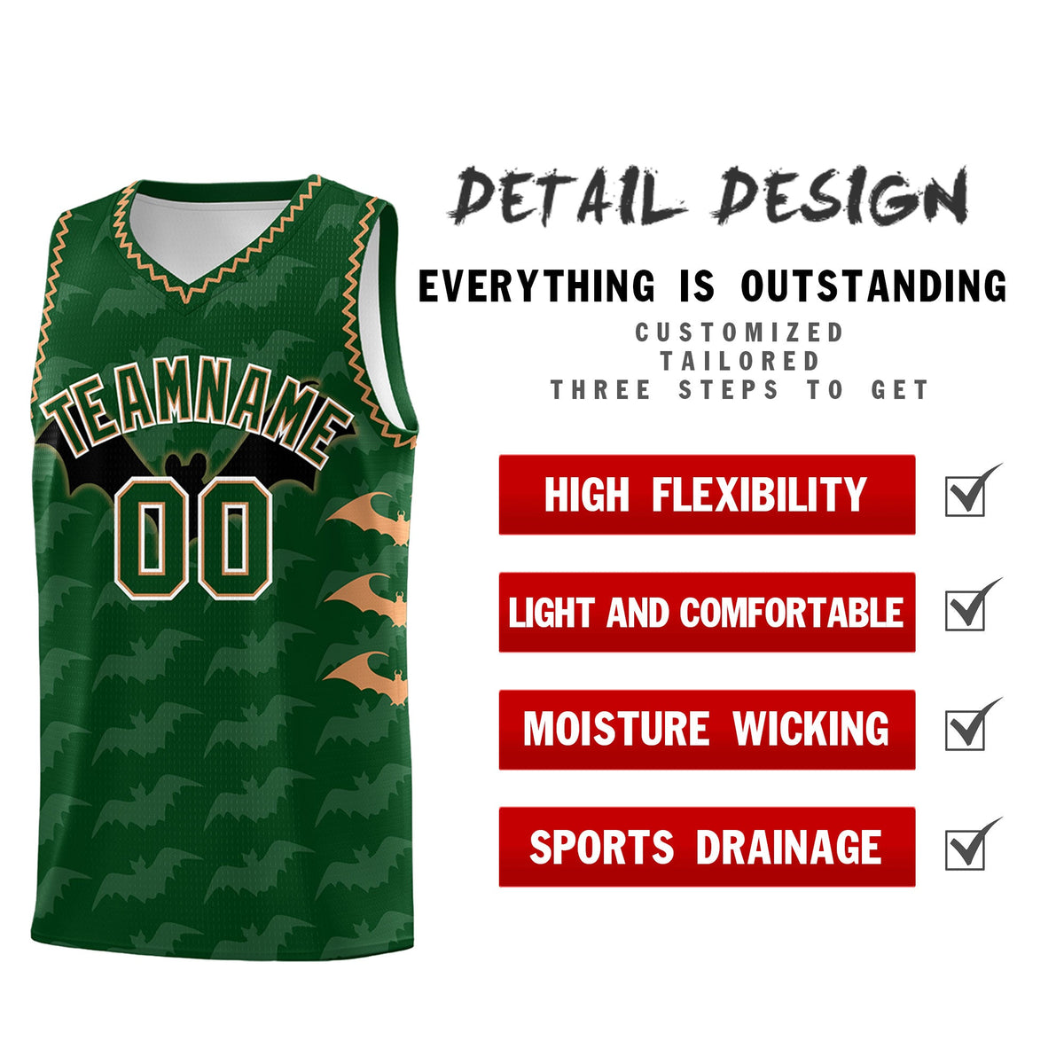 Custom Green Buckskin Brown Bat Pattern Halloween Basketball Jersey | For Men,For Kid,For Youth,Sublimation Printed,Perfect for Training,Perfect for Parties,Add Name and Numbern | KXKSHOP