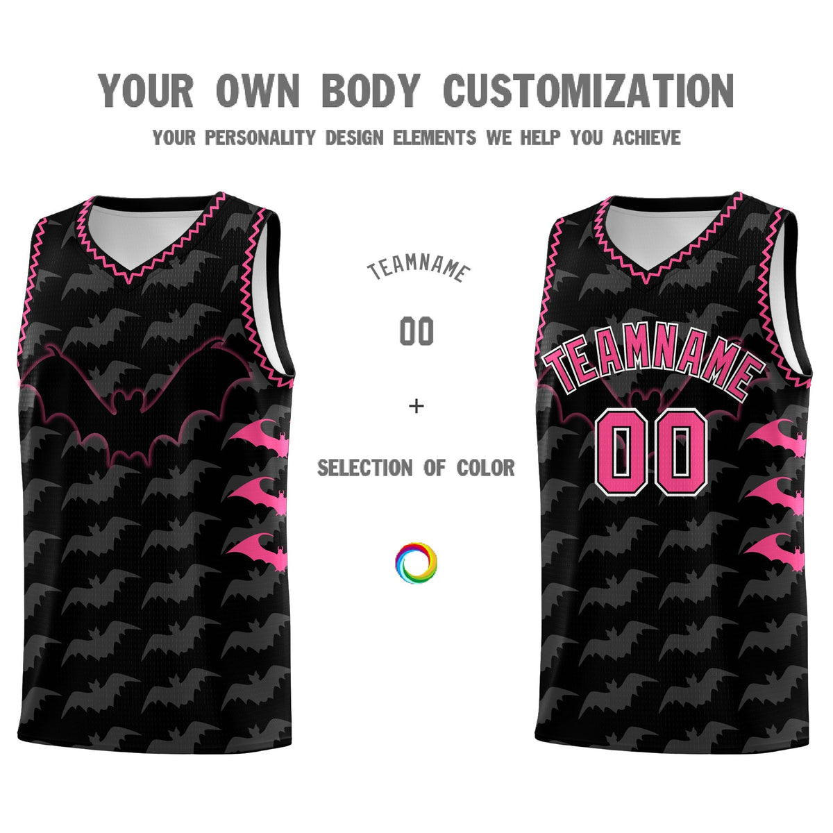 Custom Black Pink Bat Pattern Halloween Basketball Jersey | For Men,For Kid,For Youth,Sublimation Printed,Perfect for Training,Perfect for Parties,Add Name and Numbern | KXKSHOP