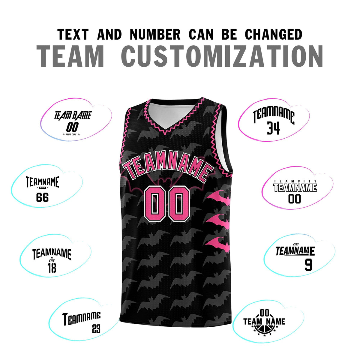Custom Black Pink Bat Pattern Halloween Basketball Jersey | For Men,For Kid,For Youth,Sublimation Printed,Perfect for Training,Perfect for Parties,Add Name and Numbern | KXKSHOP