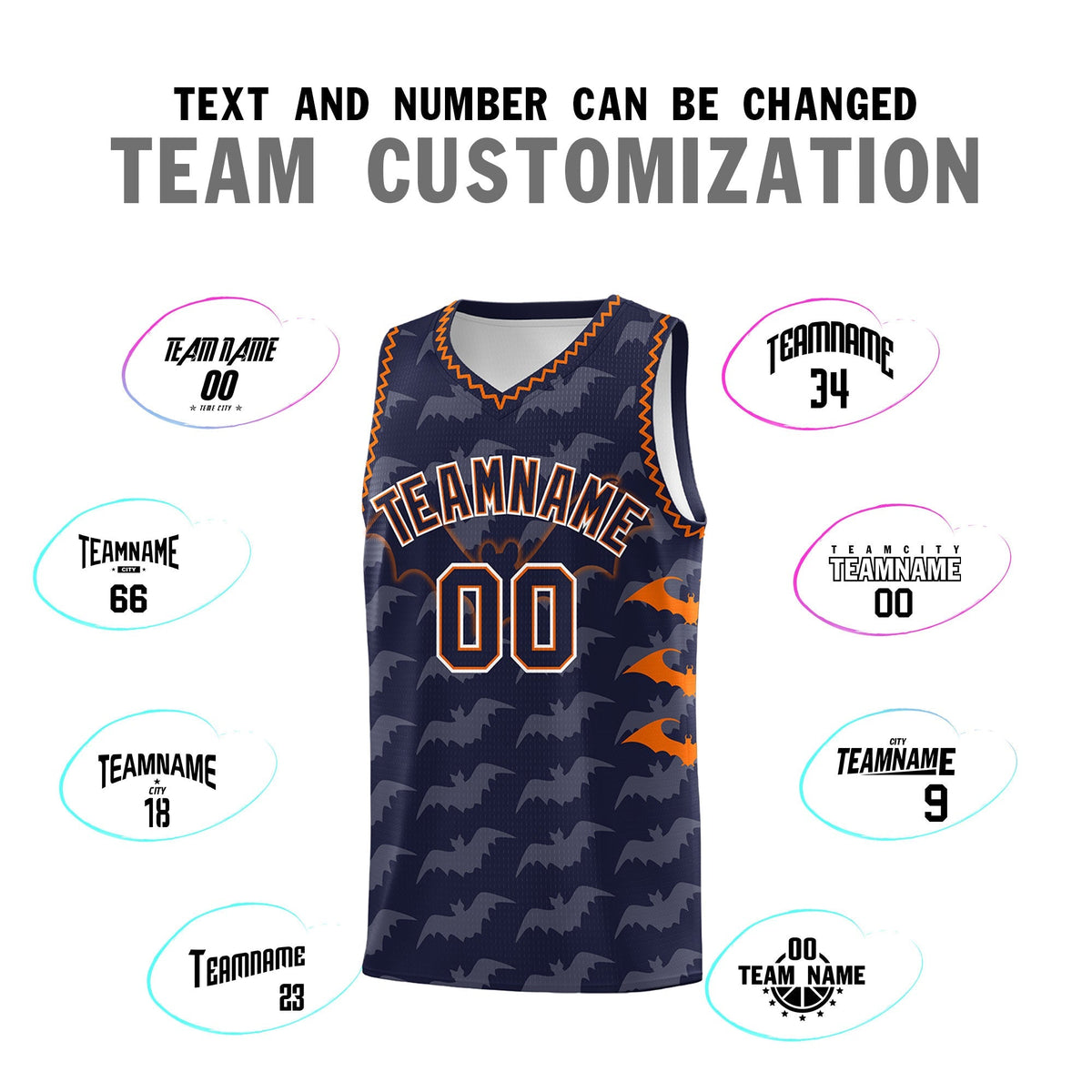Custom Navy Orange Bat Pattern Halloween Basketball Jersey | For Men,For Kid,For Youth,Sublimation Printed,Perfect for Training,Perfect for Parties,Add Name and Numbern | KXKSHOP