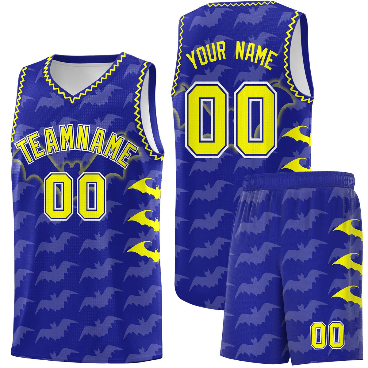 Custom Royal Fluorescent Yellow Bat Pattern Halloween Basketball Jersey | For Men,For Kid,For Youth,Sublimation Printed,Perfect for Training,Perfect for Parties,Add Name and Numbern | KXKSHOP