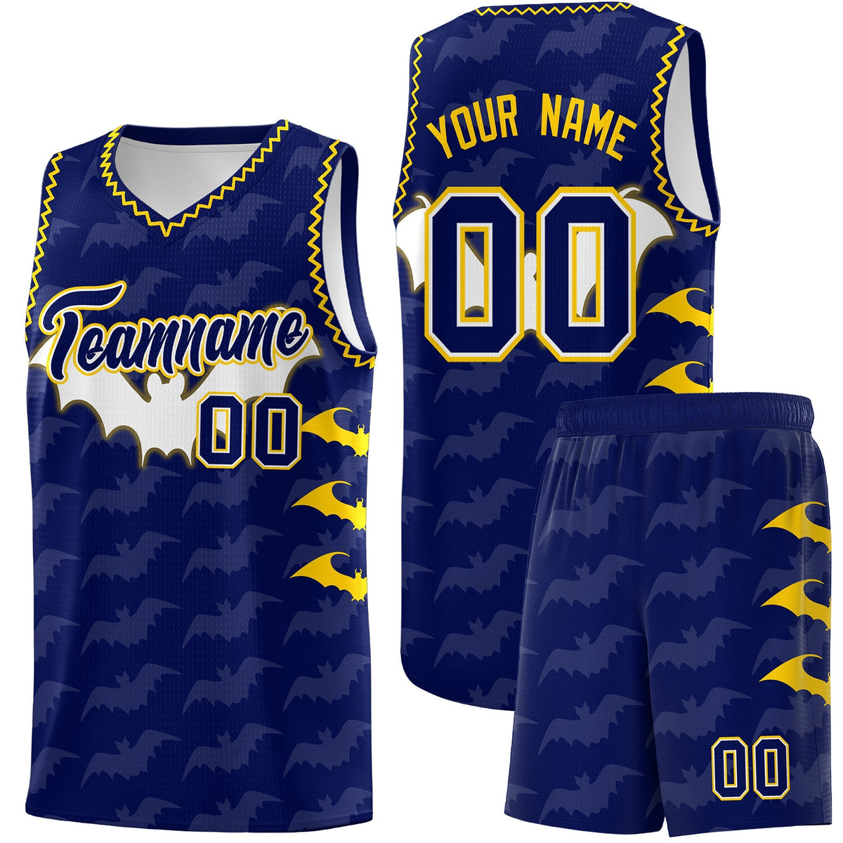 Custom Navy Gold Bat Pattern Halloween Basketball Jersey | For Men,For Kid,For Youth,Sublimation Printed,Perfect for Training,Perfect for Parties,Add Name and Numbern | KXKSHOP