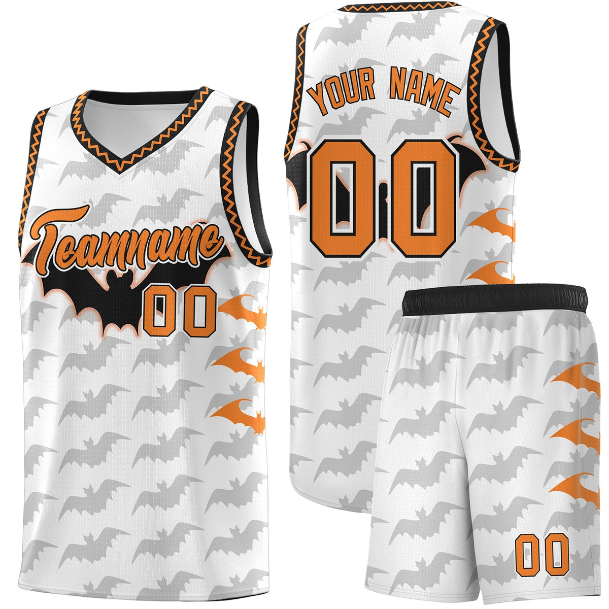 Custom White Black Bat Pattern Halloween Basketball Jersey | For Men,For Kid,For Youth,Sublimation Printed,Perfect for Training,Perfect for Parties,Add Name and Numbern | KXKSHOP