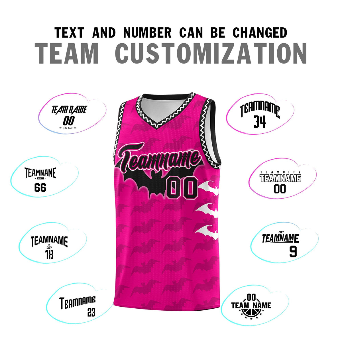 Custom Pink White Black Bat Pattern Halloween Basketball Jersey | For Men,For Kid,For Youth,Sublimation Printed,Perfect for Training,Perfect for Parties,Add Name and Numbern | KXKSHOP