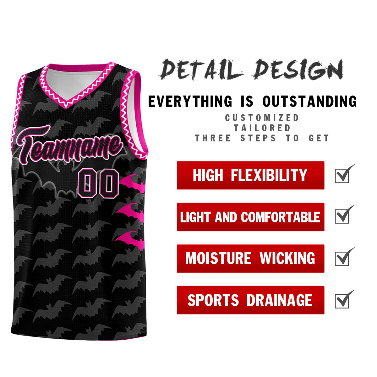 Custom Black White Bat Pattern Halloween Basketball Jersey | For Men,For Kid,For Youth,Sublimation Printed,Perfect for Training,Perfect for Parties,Add Name and Numbern | KXKSHOP