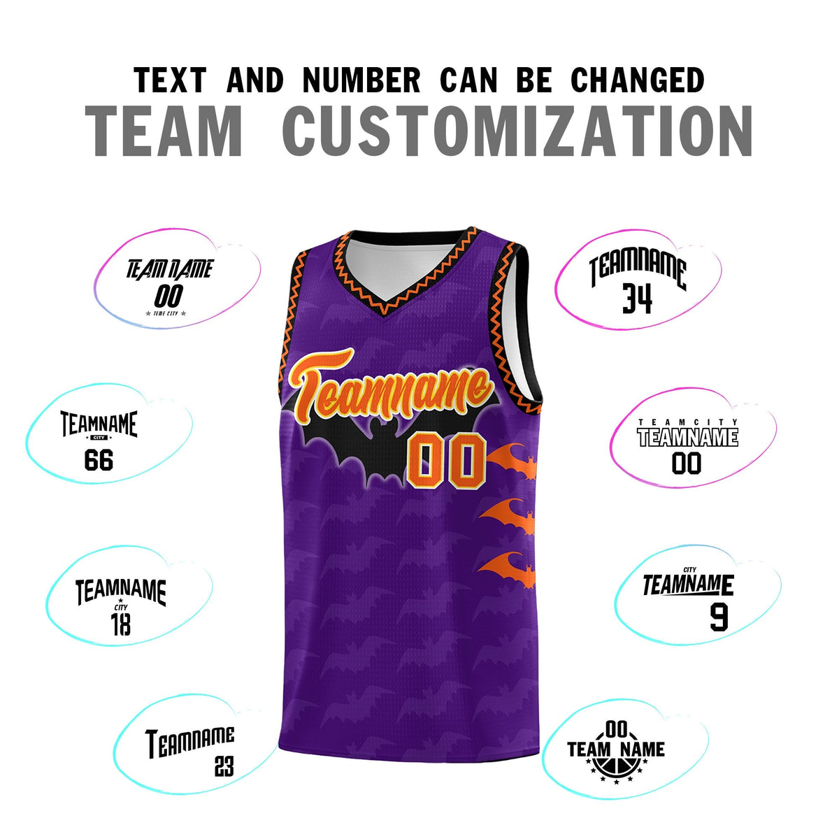 Custom Purple Orange Bat Pattern Halloween Basketball Jersey | For Men,For Kid,For Youth,Sublimation Printed,Perfect for Training,Perfect for Parties,Add Name and Numbern | KXKSHOP