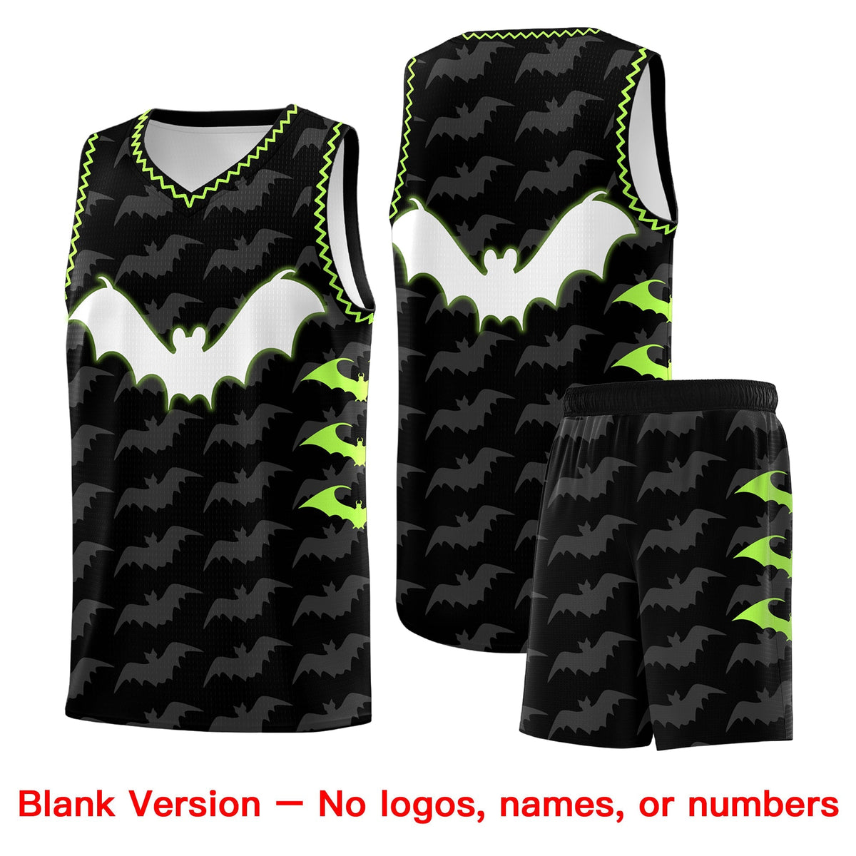 Custom Black Fluorescent Green Bat Pattern Halloween Basketball Jersey | For Men,For Kid,For Youth,Sublimation Printed,Perfect for Training,Perfect for Parties,Add Name and Numbern | KXKSHOP