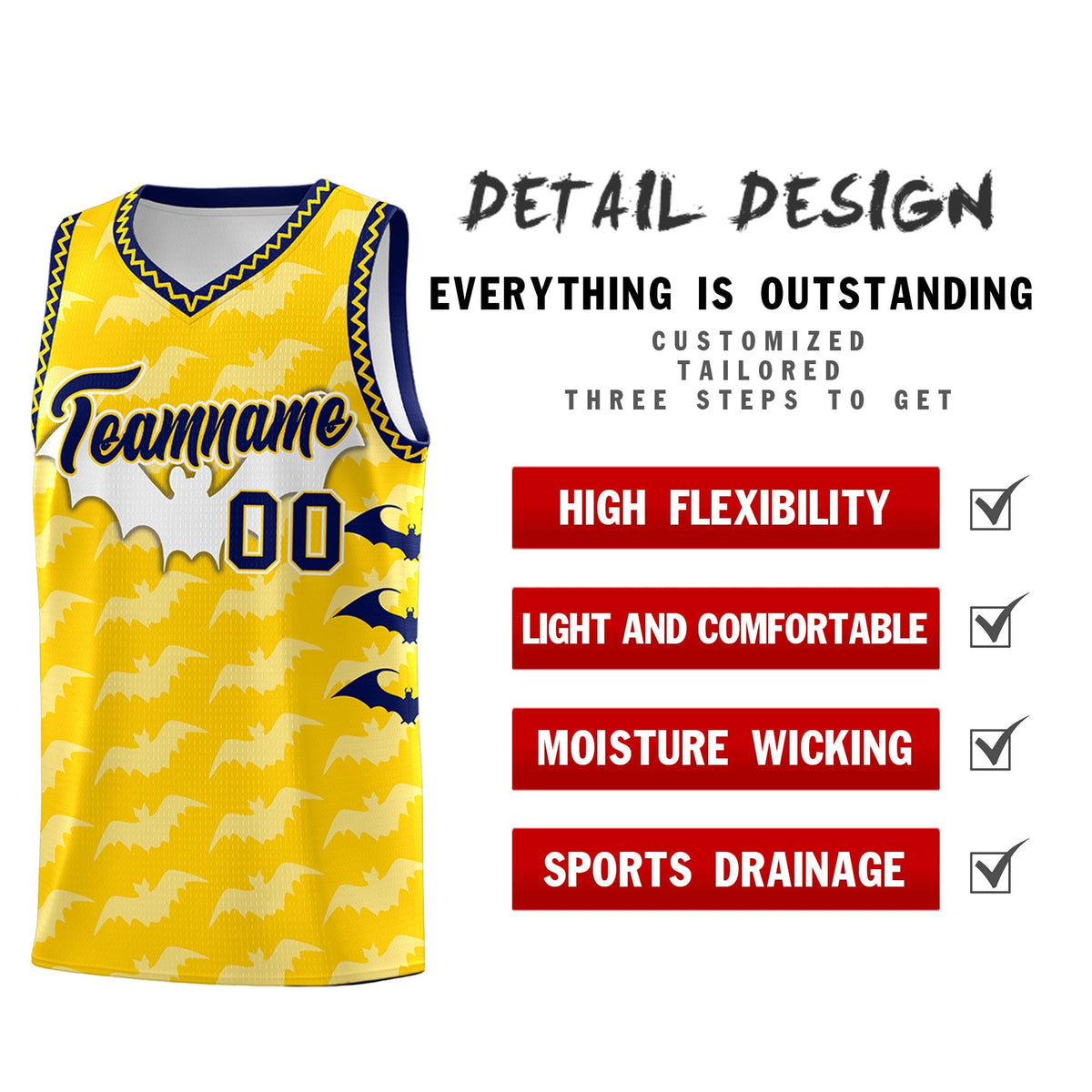 Custom Gold White Navy Bat Pattern Halloween Basketball Jersey | For Men,For Kid,For Youth,Sublimation Printed,Perfect for Training,Perfect for Parties,Add Name and Numbern | KXKSHOP