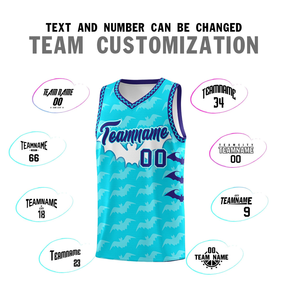 Custom Sky Blue Bat Pattern Halloween Basketball Jersey | For Men,For Kid,For Youth,Sublimation Printed,Perfect for Training,Perfect for Parties,Add Name and Numbern | KXKSHOP