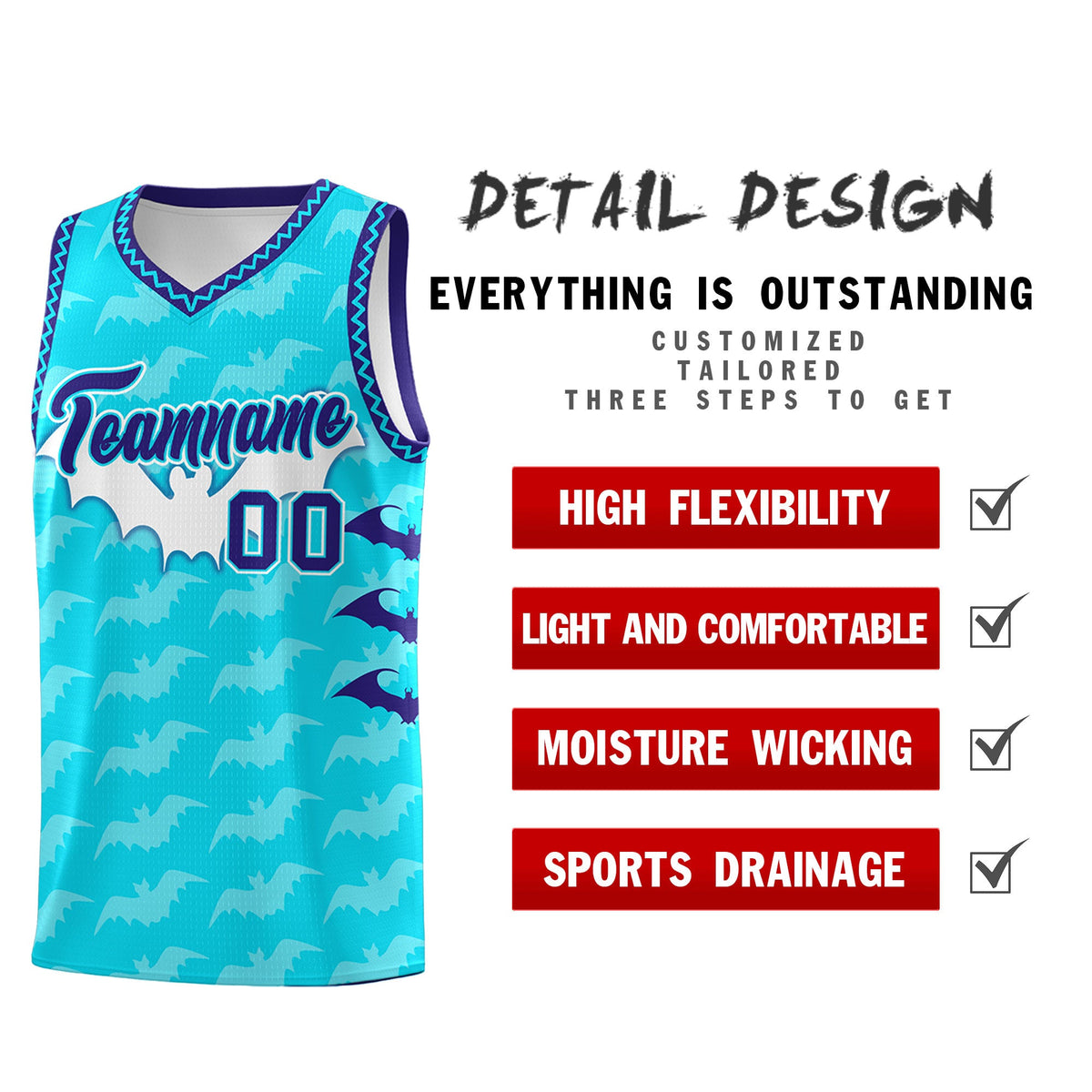 Custom Sky Blue Bat Pattern Halloween Basketball Jersey | For Men,For Kid,For Youth,Sublimation Printed,Perfect for Training,Perfect for Parties,Add Name and Numbern | KXKSHOP