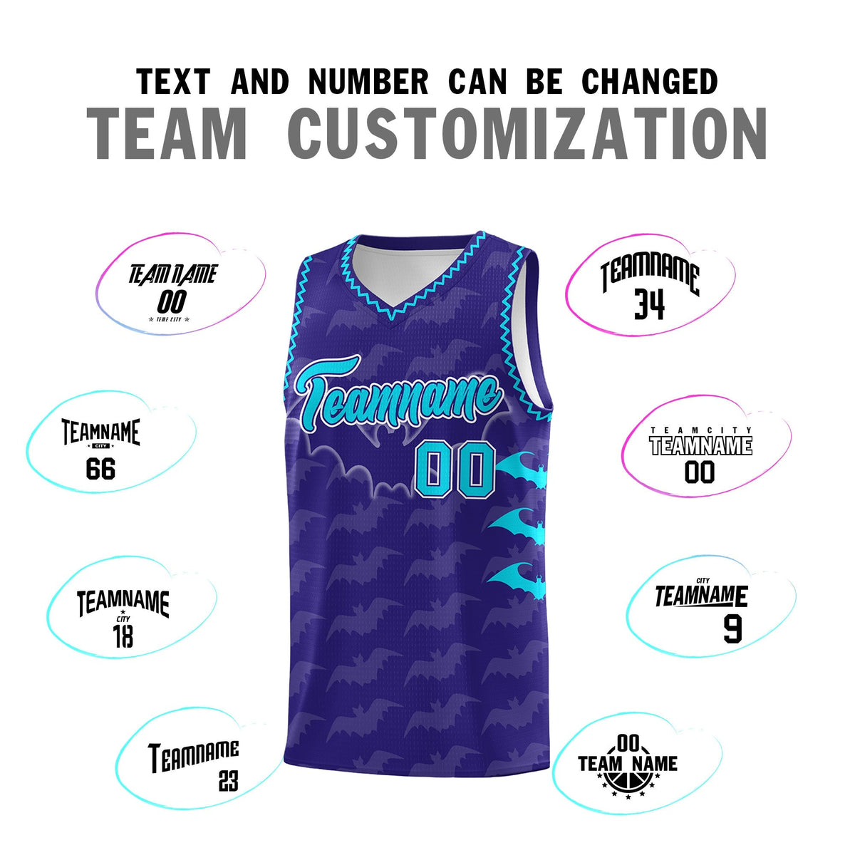 Custom Royal Sky Blue Bat Pattern Halloween Basketball Jersey | For Men,For Kid,For Youth,Sublimation Printed,Perfect for Training,Perfect for Parties,Add Name and Numbern | KXKSHOP